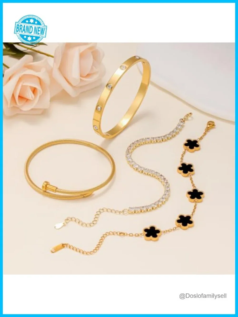 18K Gold Plated Women Tennis Bracelet Set Stackable Bangle Love CZ Bracelets